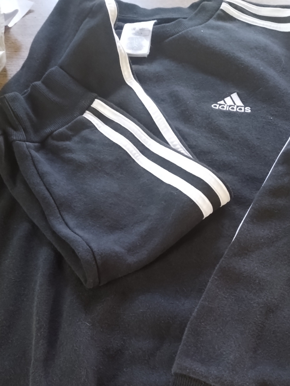 adidas Black Crewneck Sweater with White Stripe Detail